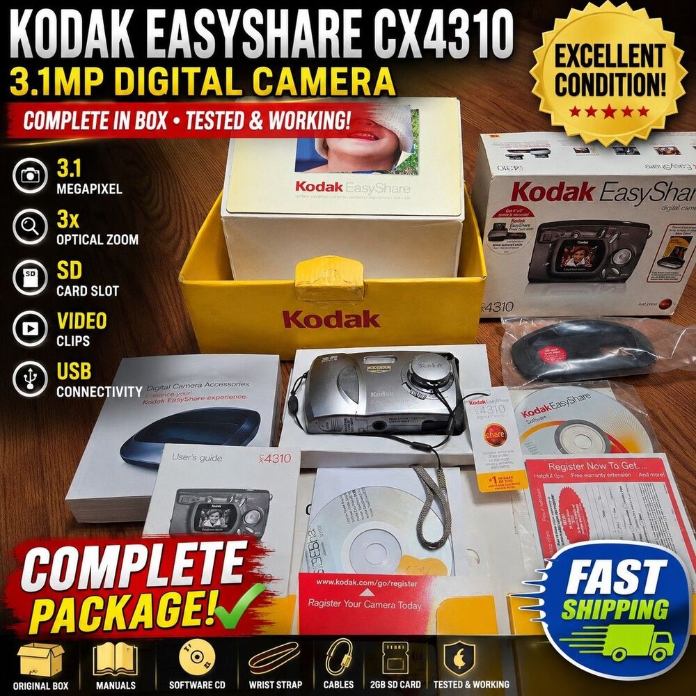 Kodak EasyShare CX4310 3.1MP Digital Camera COMPLETE In Box Tested Works Manuals